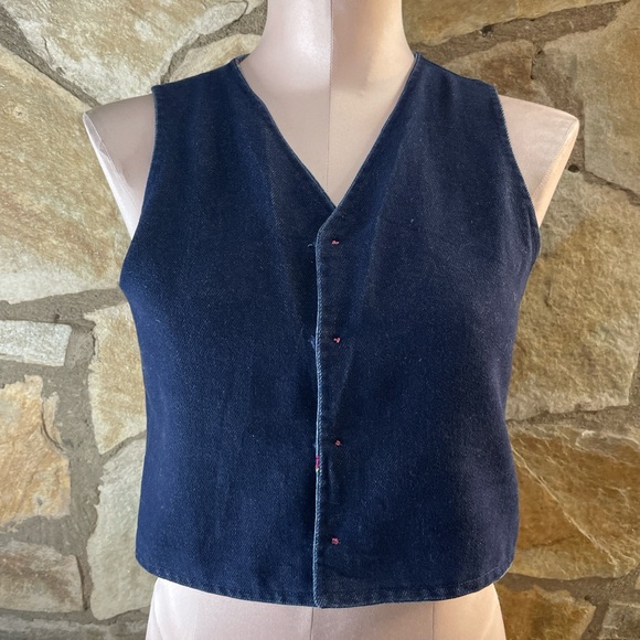 Vintage Handmade Denim Embroidered Vest 🌹 - Picture 6 of 8